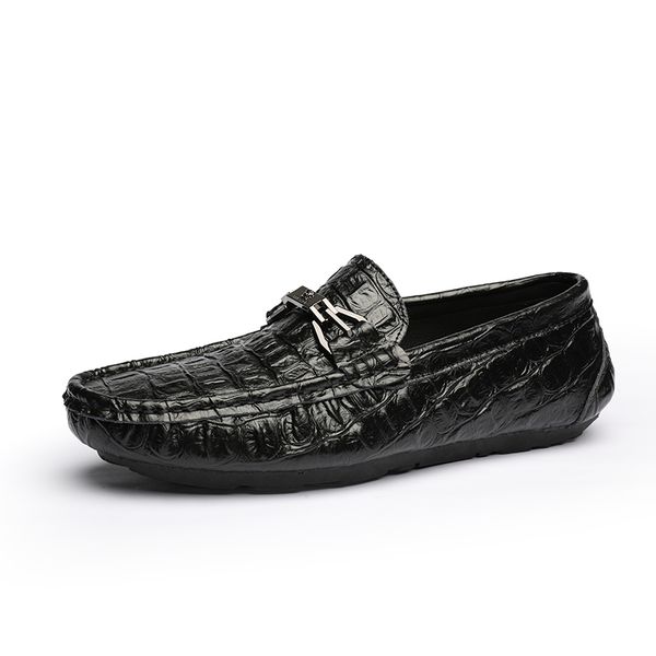 

moccasins men 2020 new men's shoes male leather slip-on drive boat shoes man comfy metal design loafers men's casual, Black