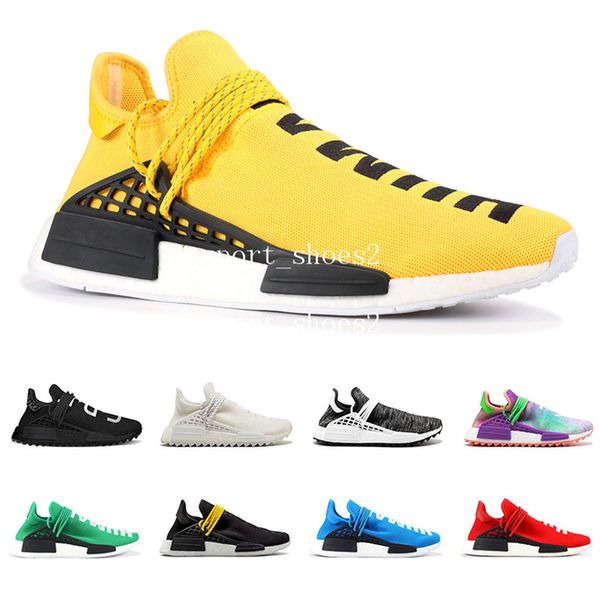 

2019 human race hu pharrell williams men women running shoes nerd black cream yellow white chalk coral women sports sneakers em