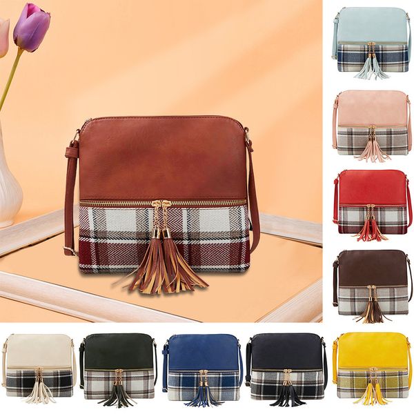 

new women's bag wild fashion foreign small square package shoulder bags plaid tassel shoulder bag casual simple
