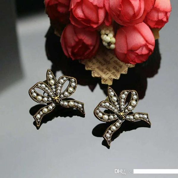 

fashion earrrings gold plated pearl bowknot earrings studs for girls women for party wedding nice birthday gift, Golden;silver