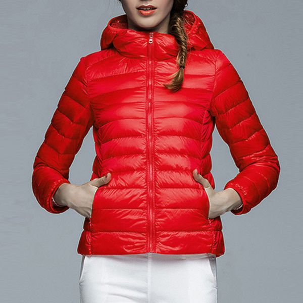 

winter women ultra light down jacket white duck down hooded jackets long sleeve warm coat parka female solid portable outwear, Black;brown