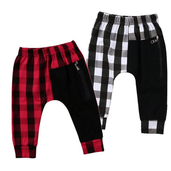 

new toddler infant child kids baby boy plaid harem long pants leggings checked zipper patchwork pants clothing, Blue