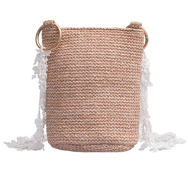 

new women bag bucket paper straw unilateral literary grass weaving bag korean version of the wild messenger