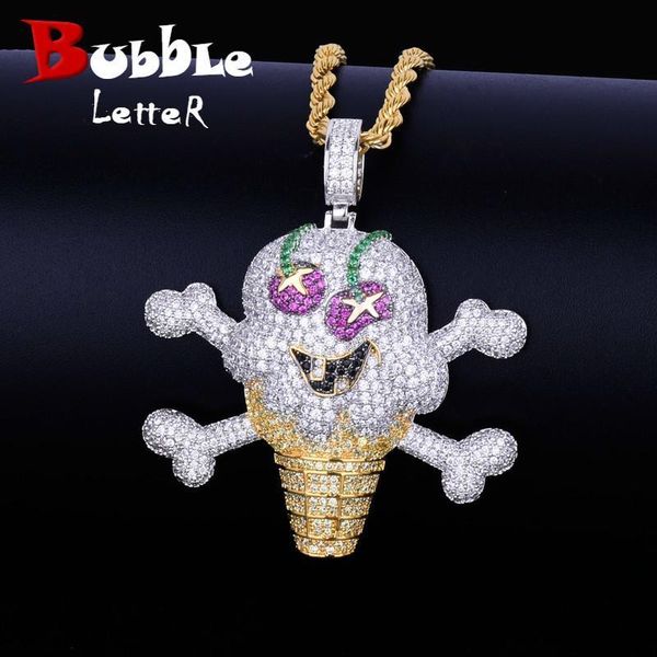 

skull ice cream shape necklace& pendant rope chain gold color aaa cubic zircon men's hip hop jewelry for gift t200113, Silver
