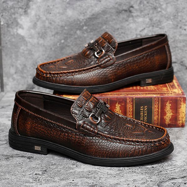 

luxury men loafers shoes crocodile pattern genuine leather loafers mens boat shoes moccasins male driving chossure homme, Black