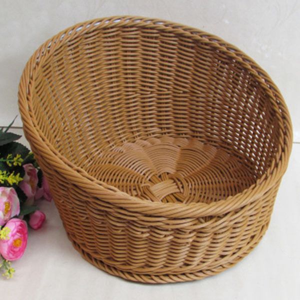 

household storage basket bevel round shape food bread fruit wicker basket organizer home kitchen bathroom storage case