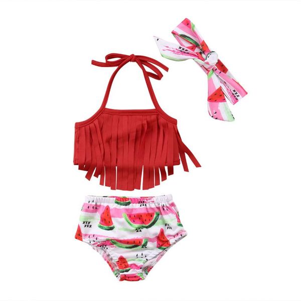 

baby girl watermelon tassel bikini set kids fruit swimwear toddler bathing suit swimsuit, White
