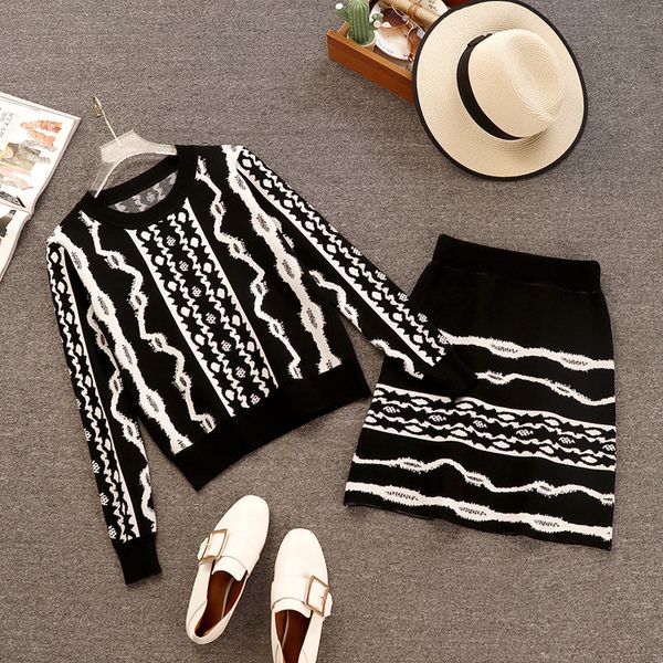 

women new vintage knitted stripes pullover sweater & above knee mini skirt ladies urban thermal euro regular short 2pcs sets, Gray