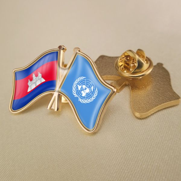 

united nations and cambodia crossed double friendship flags lapel pins, Gray