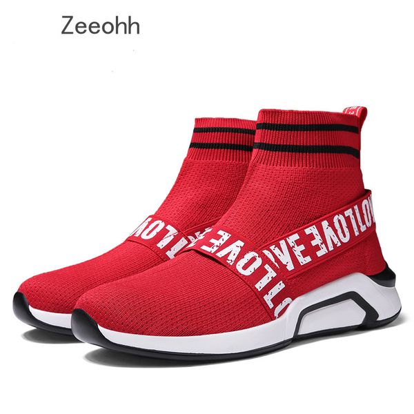 

zeeohh red women casual shoes high-vamp fashion shoes 2019 sock flats men's vulcanized zapatos mujer parent-child, Black