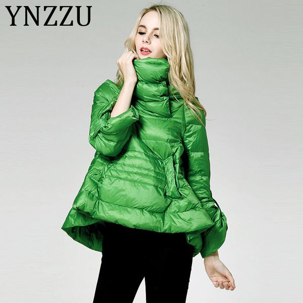 

ynzzu european solid green elegant winter jacket women 90% white duck down coat 2019 warm female pullover down jacket coat a1078, Black