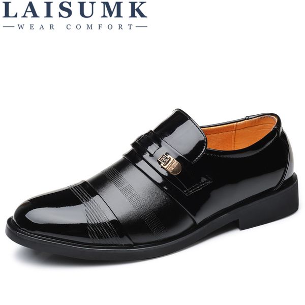 

laisumk spring autumn formal wedding shoes dress shoes men formal for oxford business genuine leather soft casual, Black
