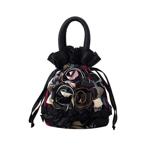 

fashion small women leather bucket bag handbag floral lace drawstring shoulder bag messenger crossbody bags purses