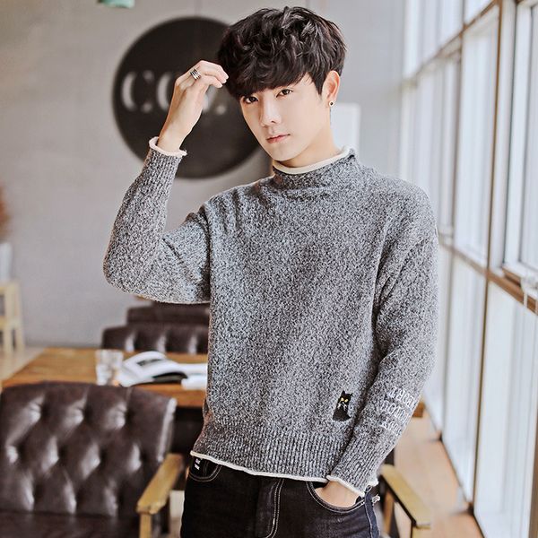 

2018 autumn and winter men's sweater round neck sweater men's, White;black