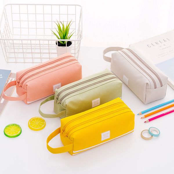 

10pcs colorful large capacity pencil bag case creative korea fabric double layer pen box pouch school office stationery supplies