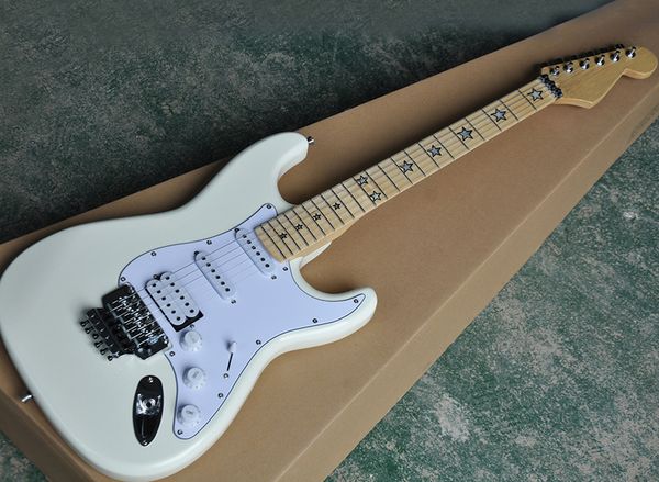 Branco / azul / amarelo / marrom guitarra elétrica com Floyd Rose, maple fretboard com estrela inlay, pode ser personalizado como pedido