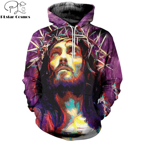 

plstar cosmos 2019 new men hoodies jesus - king of kings printed 3d fashion retro hooded sweatshirt apparel streetwear, Black