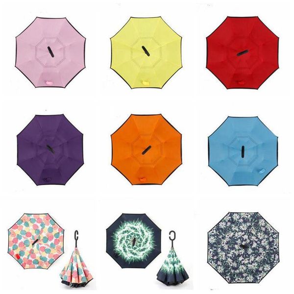 

ветрозащитный обратный зонт складной двухслойный перевернутый дождя зонт самостоятельной stand inside out защита от дождя c-hook руки lxl947