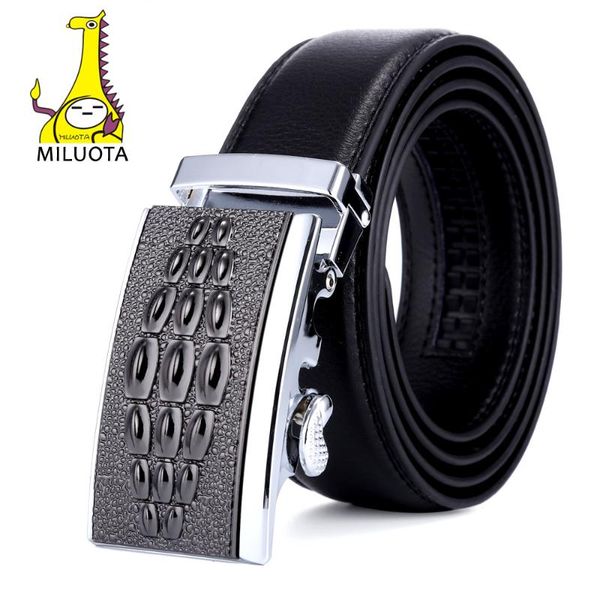 

miluota] men's fashion genuine leather belts for men metal automatic buckle strap male jeans cowboy mu078, Black;brown
