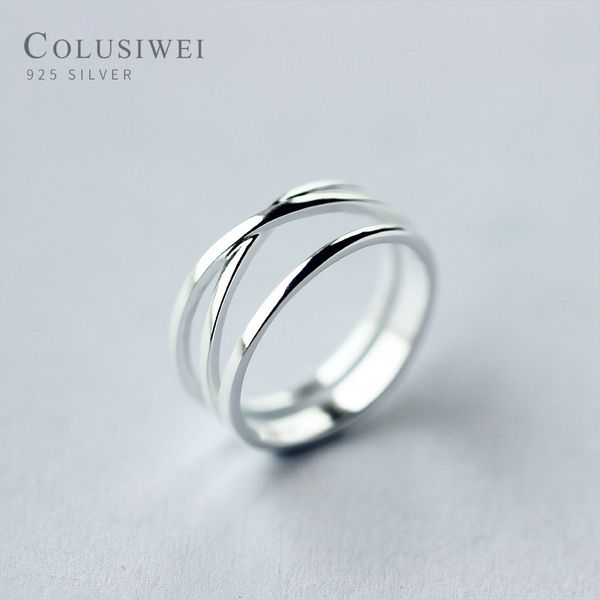 

cluster rings colusiwei real 925 sterling silver simple double layer fashion ring for women geometric cross finger jewelry, Golden;silver