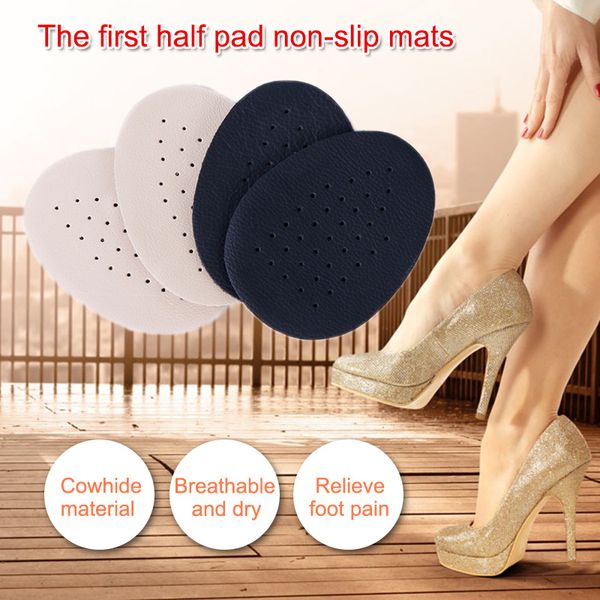 

2 pairs half insoles comfortable leather bottom latex anti slip breathable high heel shoes pad bvn66, Black
