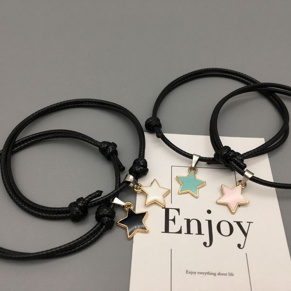 

2 pcs/set new fashion couple bracelets handmade rope chain stars bracelet for women and men paired bracelets gifts for lovers, Golden;silver