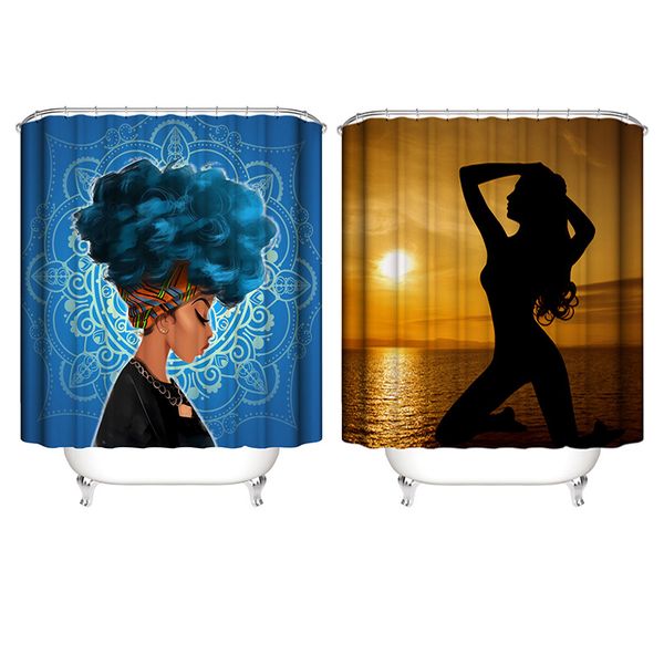 

2019new shower curtains african girl 3d digital waterproof bath curtains 6 styles 180*180cm oem pattern customized ng