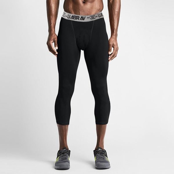 

3/4 men compression pants running gym tights quick dry sports leggings men fitness basketball training sportswear clothing, Black;blue
