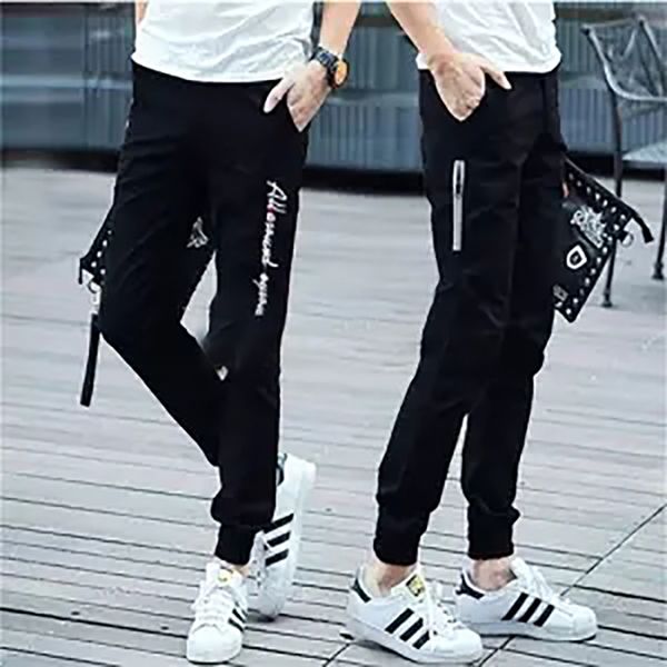 

hip hip streetwear men's harem joggers pants 2019 men ribbons letters printed cargo pant trousers elastic waist harem pant men, Black