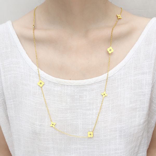 

каламбур из нержавеющей стали длинные ожерелья подвески ожерелье золотая цепь женщины ожерелье ювелирные изделия серебряные ювелирные издели, Silver