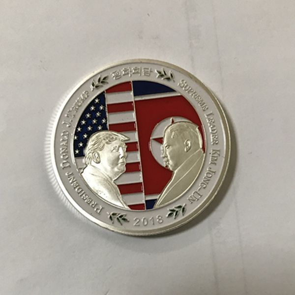 

10 pcs the peace talking coin american president trump meeting chairman badge silver gold plated 40 mm collectible hand shaking coin