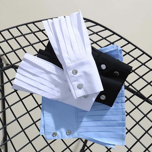 

korean 2019 new elegant button solid arm warm women gloves accessories black white female cuff fake arm sleeves, Blue;gray