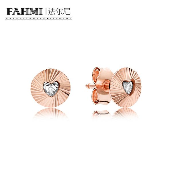 

fahmi 100% genuine 925 sterling silver rose vintage fans earring studs 287297cz original women's jewelry, Golden;silver