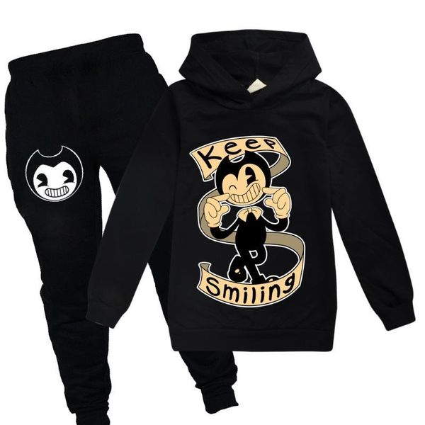 

baby sweatshirt set fashion t-shirts pants clothing bendy and the ink machine kids clothes set for boys outfits children's hoodies, White
