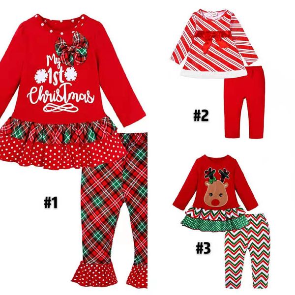 

девушки рождество одежда устанавливает новый год одежда дети с длинным рукавом рождество платье детская одежда из двух частей для осень зима, Red;yellow