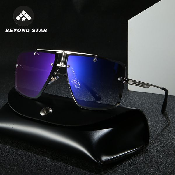 

beyondstar trendy square rimless men sunglasses luxury 2019 brand designer retro brown lens sunglases metal frame glasses g50011 y200619, White;black