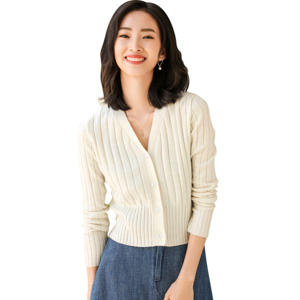 

lhzsyy women's 2019 spring new cashmere cardigan v-neck sweater fashion solid color wool knit jacket short wild blouse, White;black