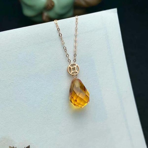 

shilovem 18k yellow gold citrine pendants fine jewelry women party new classic plant gift  necklace 8*11mm mymz0811306j, Silver