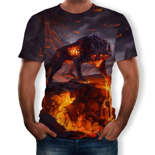 

cartoon t-shirt men and women brave wolf totem 3d t-shirt hip-hop hip-hop casual jacket ing, White;black