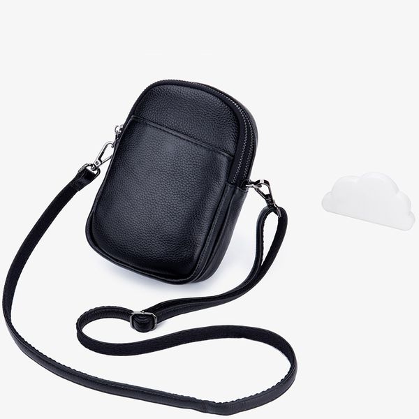 

wmnuo new phone bag women summer vertical double zipper shoulder bag small cow leather crossbody bags ladies money sac