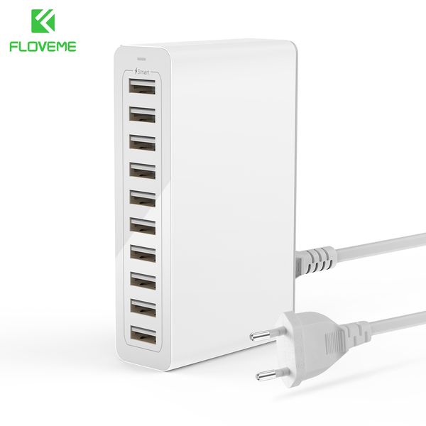 

floveme 10 ports usb charger smart deskchargers for smartphone and tablets mobile phone travel charger adapter eu/us plug