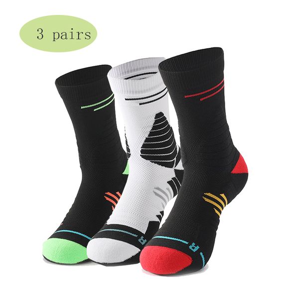 

3 pairs men running socks thick towel sole absorb sweat sport sock fit man football athletic wear breathable socks, Black