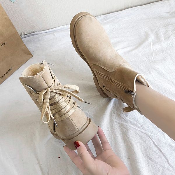 

padded boots winter shoes for women luxury designer zipper booties woman 2019 low heel boots-women lace up round toe cotton, Black