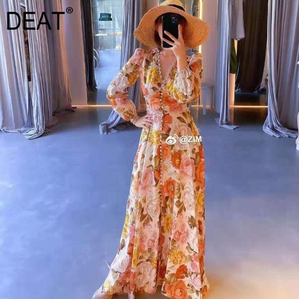 

deat 2020 new spring and summer fashion women clothes scarf collar lantern sleeves printed high waist dress female vesitdo wk249, Black;gray