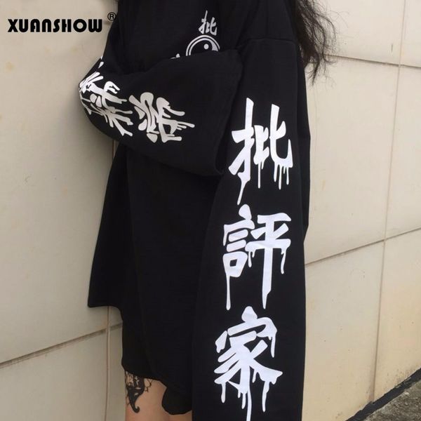 

xuanshow autumn winter oversize harajuku women's sweatshirt new fashion technology printed punk pullovers female moletom, Black