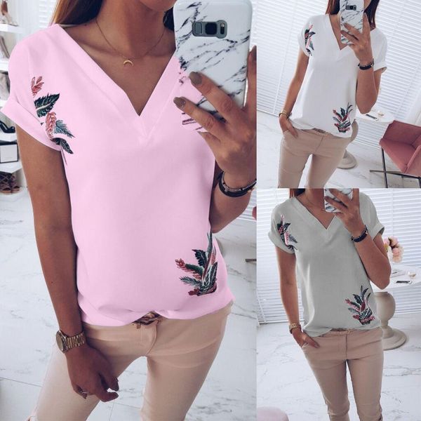 

fashion vêtements de femme womens shirts women designer clothes t shirts summer v collar short sleeve printing leisure t-shirt female jacket, White