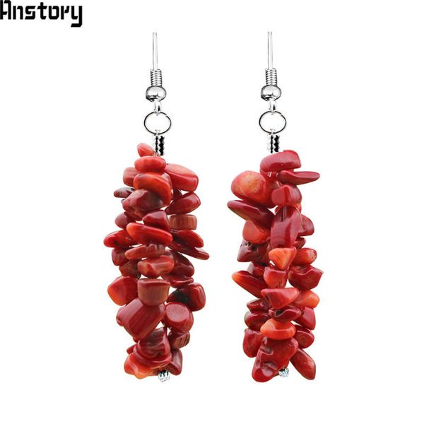

cluster irregular natural coral amethysts malachite dangle earrings for women stainless steel fashion jewelry te121, Silver