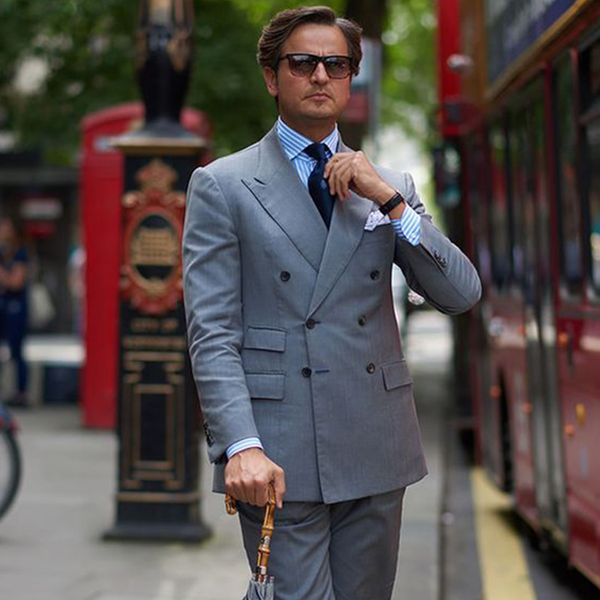 

anniebritney double breasted grey 2 piece slim men formal suit 2020 groom wedding tuxedo custom prom wedding business men suit, White;black