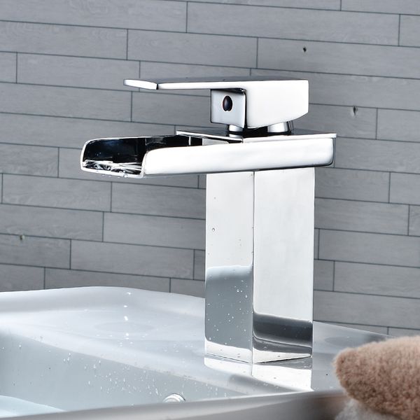 

modern brass chrome mixer tap waterfall kitchen bathroom basin sink faucet holes with stainless steel pipe