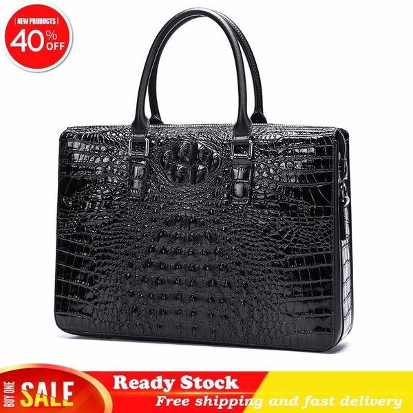 

men briefcase bag handbag crocodile pattern cow leather man shoulder messenger bag password lock computer business ing